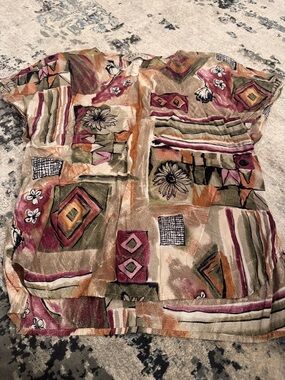 Ladies Abstract Floral Patchwork Top in Pink, Olive & Beige by melrose petites